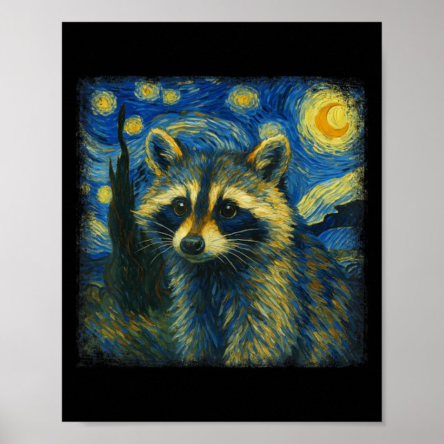 Raccoon Starry Night Van Gogh Post-impressionist N Poster (Framsidan)