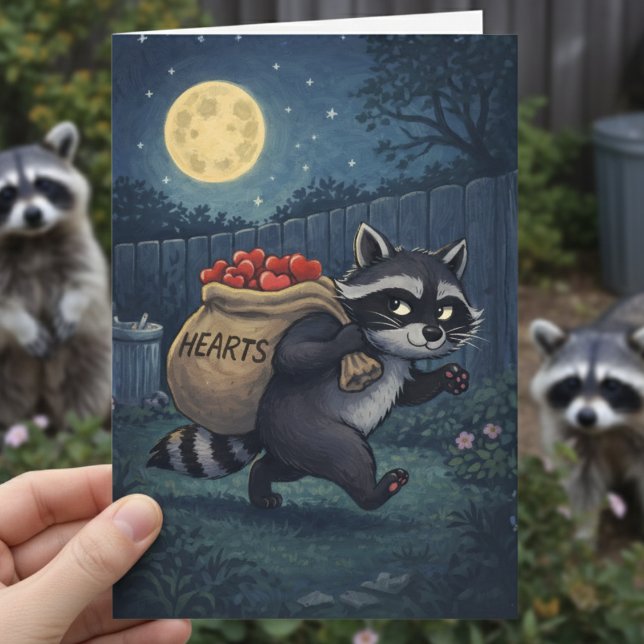 Raccoon Stealing Hearts sweet valentines Helgkort (Skapare uppladdad)
