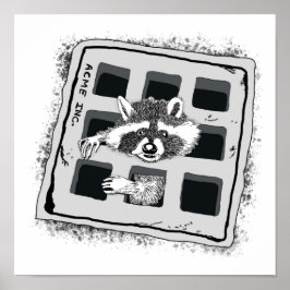 Raccoon Stuck in Grate Illustration Poster