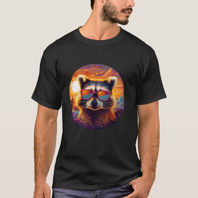 Raccoon Sunset Forest Nature Älskare Mountains Hik T Shirt (Framsida)