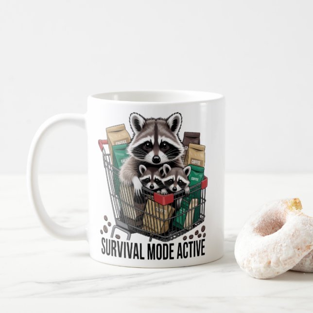 Raccoon Survival Mode Active Mug - Funny Coffee Ad Kaffemugg (Med munk)