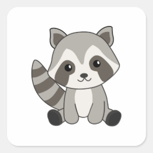 Raccoon Sweet Animals För barn Funny Raccoons Fyrkantigt Klistermärke