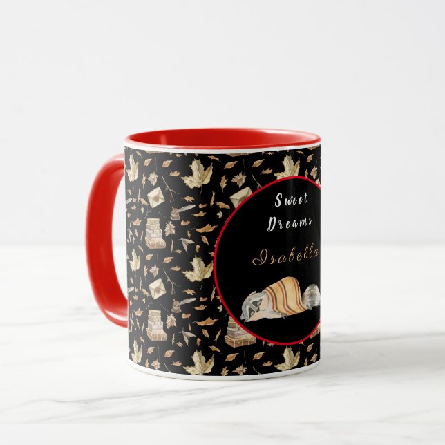 Raccoon Sweet Fall Customize Text och Färg Mugg (Framsida vänster)