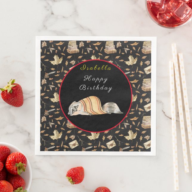 Raccoon Sweet Fall Customize Text och Färg Pappersservett (Insitu)