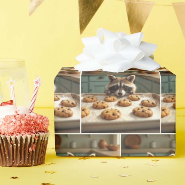 Raccoon Tittar på choklat Chip Cookies Presentpapper (Födelsedagsfest)