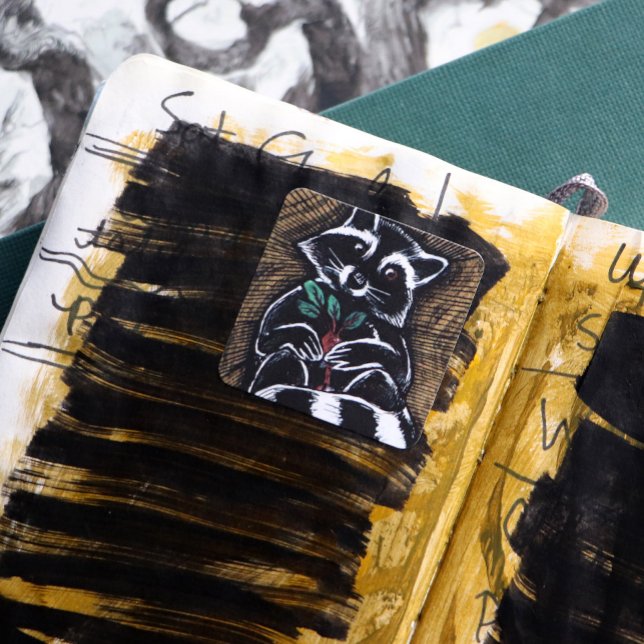 Raccoon Turnip Art Fyrkantigt Klistermärke (Skapare uppladdad)
