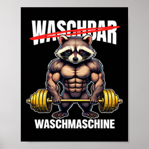 Raccoon Tvättar Maskin Bodybuilding Fitness Gym Poster