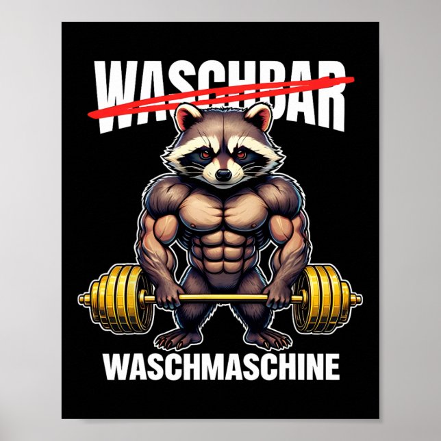 Raccoon Tvättar Maskin Bodybuilding Fitness Gym Poster (Framsidan)