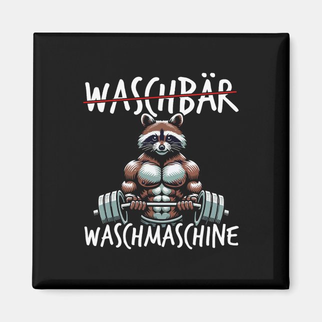 Raccoon Tvättar Maskin Raccoon Fitness Bodybuildin Magnet (Framsidan)