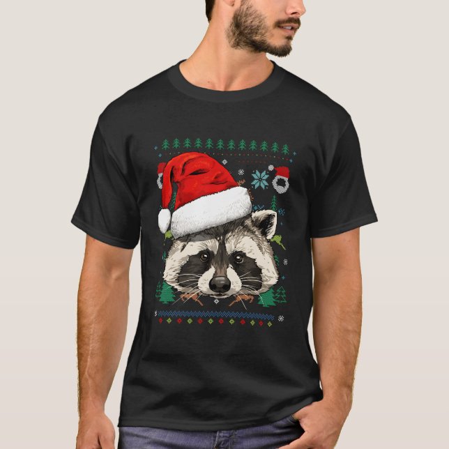 Raccoon Ugly Santa T Shirt (Framsida)