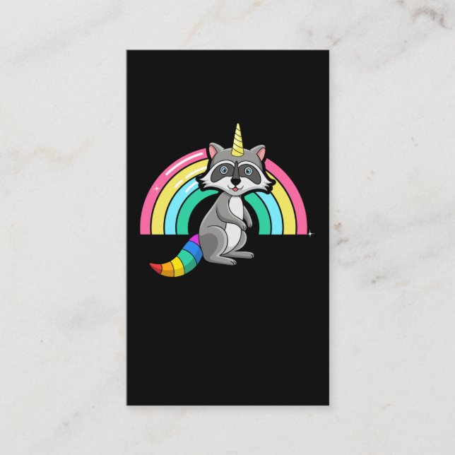 Raccoon Unicorn Cute Rainbow Animal Visitkort (Framsida)