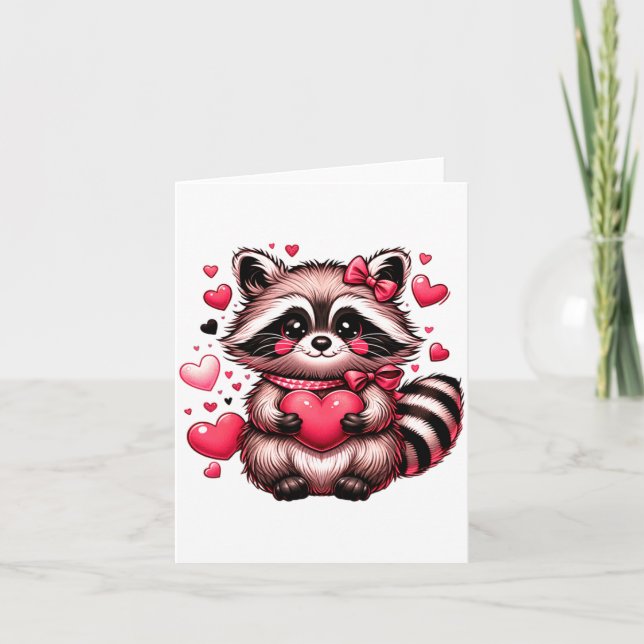 Raccoon Valentine Hearts  Kort (Framsida)