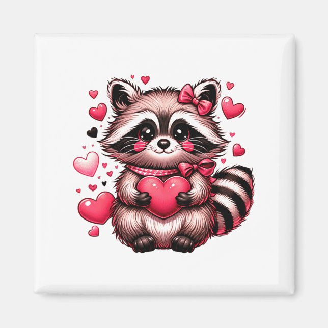 Raccoon Valentine Hearts  Magnet (Framsidan)