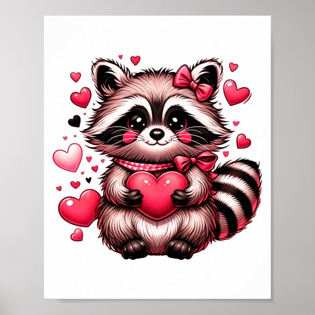 Raccoon Valentine Hearts  Poster (Framsidan)