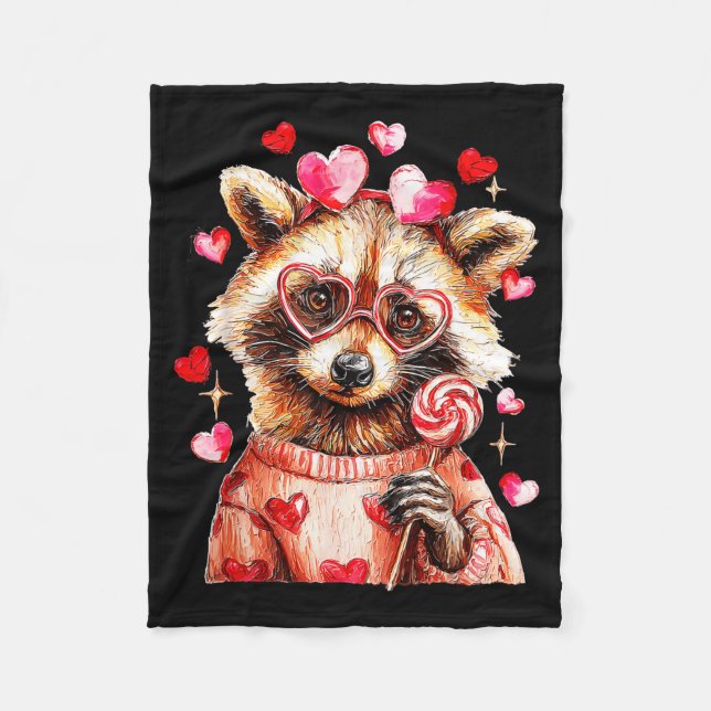 Raccoon Valentines Day Funny Feral Raccoon Love He Fleecefilt (Framsidan)