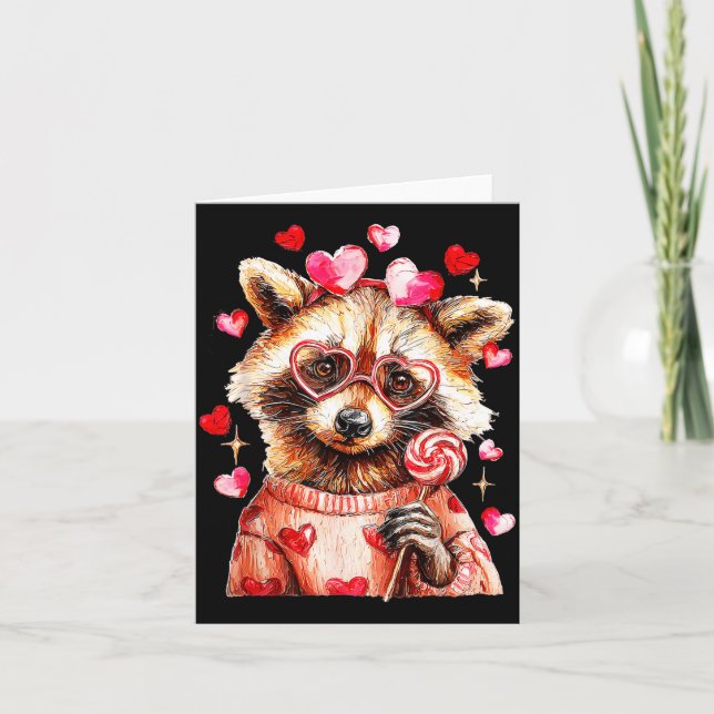 Raccoon Valentines Day Funny Feral Raccoon Love He Kort (Framsida)