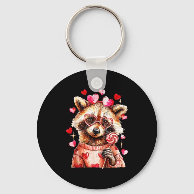 Raccoon Valentines Day Funny Feral Raccoon Love He Nyckelring (Framsida)