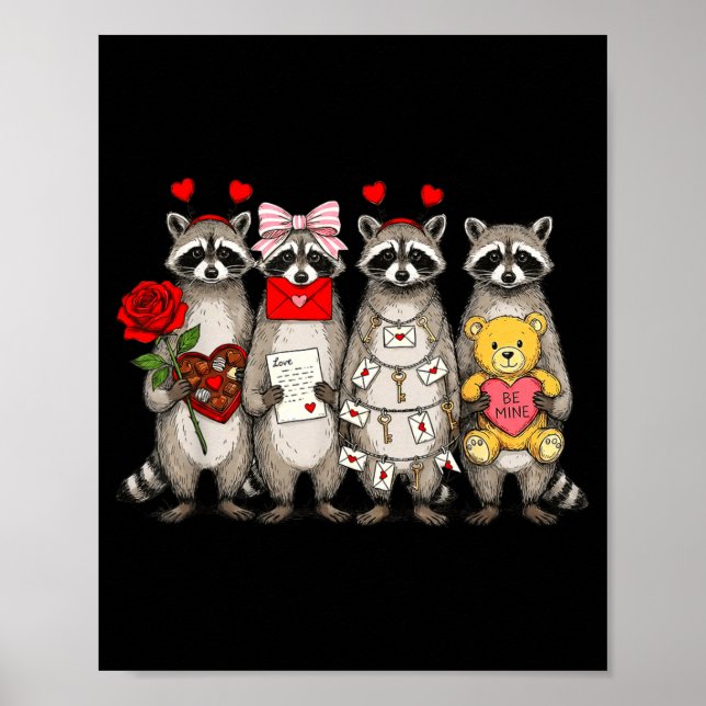 Raccoon Valentines Day Funny Feral Raccoon Love He Poster (Framsidan)