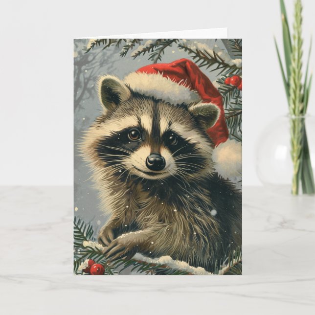 Raccoon vintage personlig jul helgkort (Framsida)