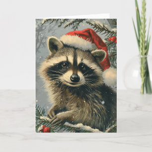 Raccoon vintage personlig jul helgkort