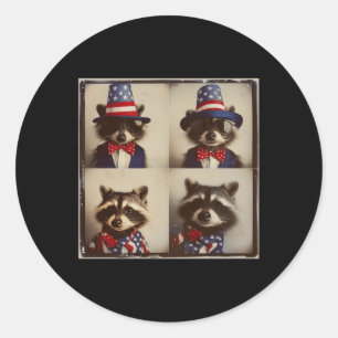 Raccoon Vintage Photo Maskin Stil, Självständighet Runt Klistermärke
