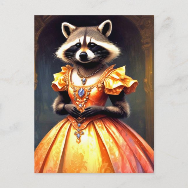 Raccoon Wearing Evening Gown Vykort (Framsida)