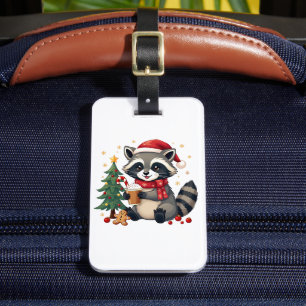 Raccoon Wearing Santa Hat för jul Helgdag Bagagebricka