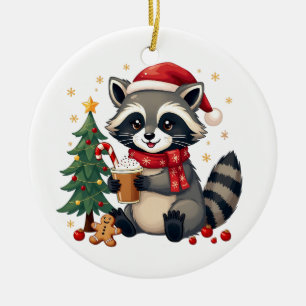 Raccoon Wearing Santa Hat för jul Helgdag Julgransprydnad Keramik