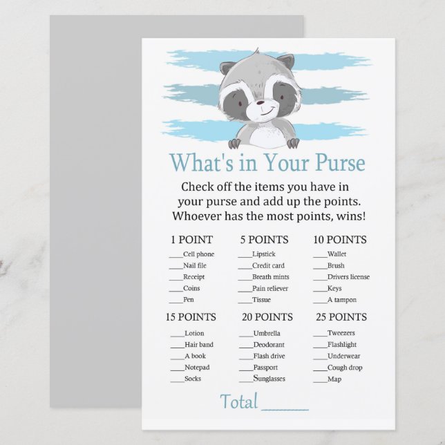 Raccoon What's in your purse match (Fram/baksida)