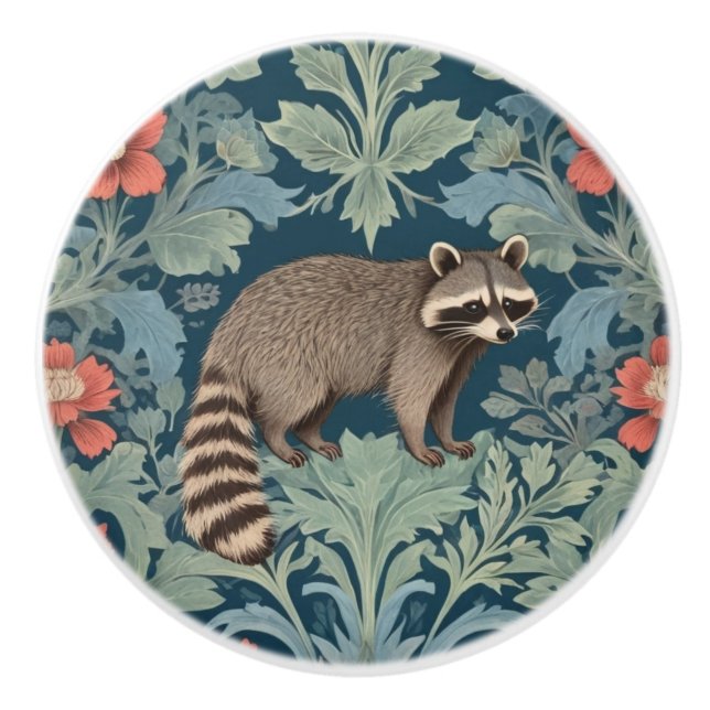 Raccoon William Morris stil Höger Facing Blommigt Knopp (Framsidan)