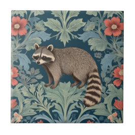 Raccoon William Morris stil Lämnat Facing Blommigt Kakelplatta