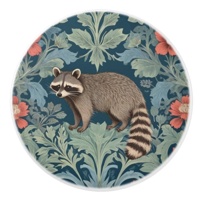 Raccoon William Morris stil Lämnat Facing Blommigt Knopp (Framsidan)