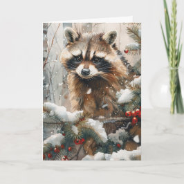 Raccoon Winter Scene Notecard - Wildlife Notecard Kort