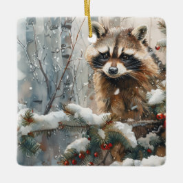 Raccoon Winter Scene - Wildlife Ornament