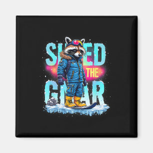 Raccoon Winter Sports Manar Ski krossade Gnar Snow Magnet