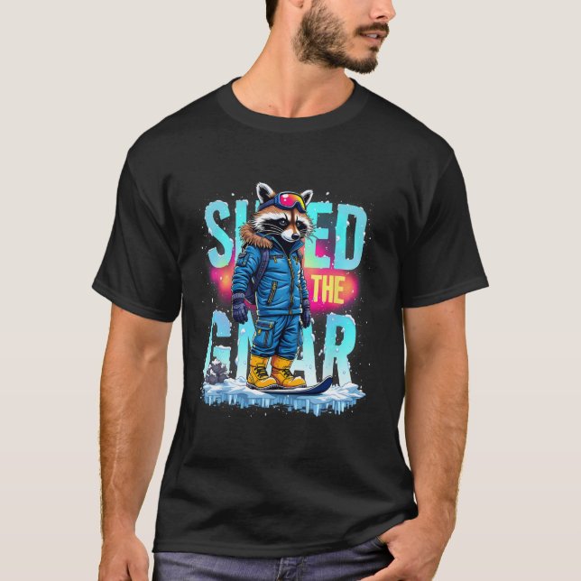 Raccoon Winter Sports Manar Ski krossade Gnar Snow T Shirt (Framsida)