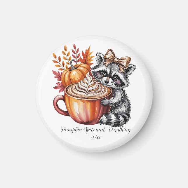 Raccoon with Pumpkin Latte Fall Season Magnet (Framsidan)