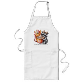 Raccoon with Pumpkin Latte Fall Season Sweatshirt Långt Förkläde