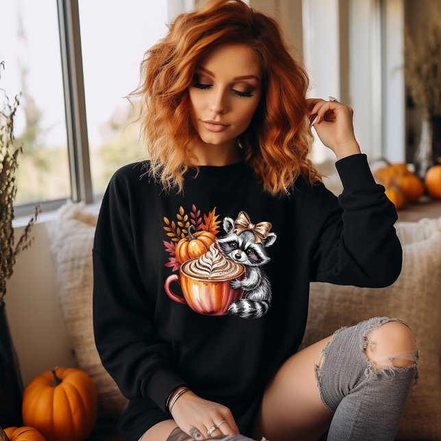Raccoon with Pumpkin Latte Fall Season Sweatshirt T Shirt (Customize this cute raccoon and pumpkin spice latte coffee design. )