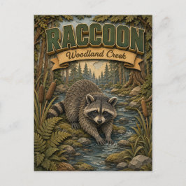 Raccoon Woodland Creek POPCUT Vykort