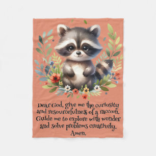 Raccoon Woodland Kids Christian Prayer på Rosa Fleecefilt