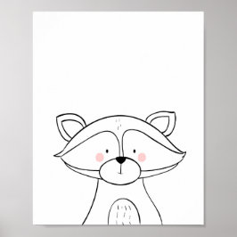 Raccoon Woodland Nursery Wall Art Monochrome Poster