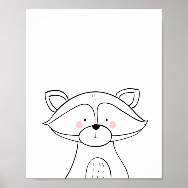 Raccoon Woodland Nursery Wall Art Monochrome Poster (Framsidan)
