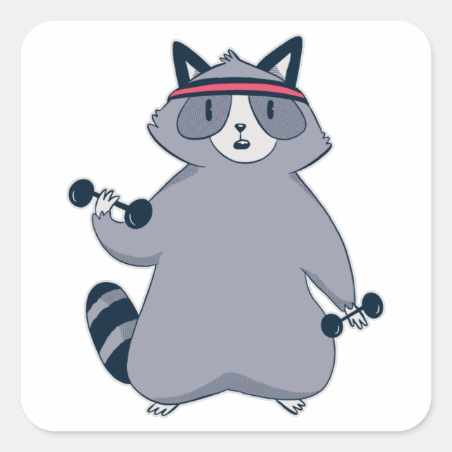 Raccoon Workout Fyrkantigt Klistermärke (Framsida)