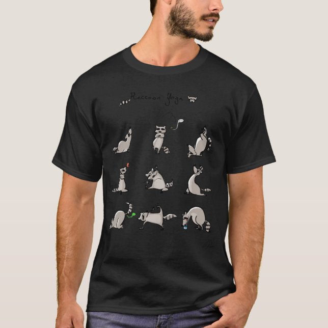 Raccoon Yoga retro T Shirt (Framsida)