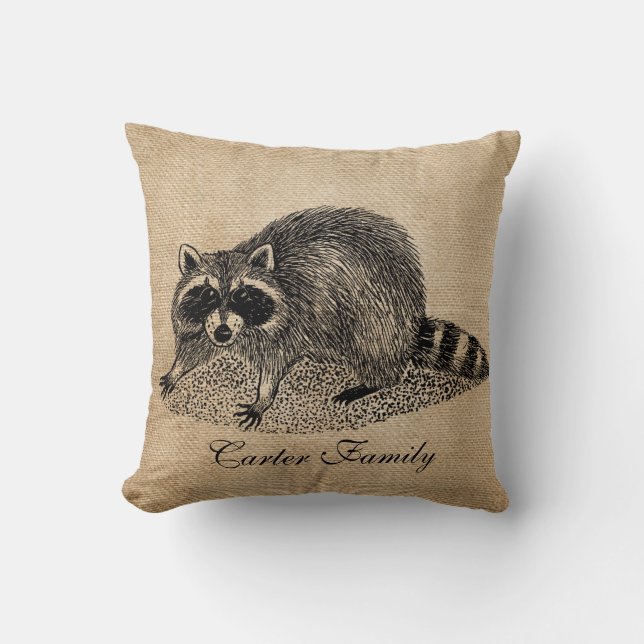 RaccoonBurlappersonlig Kudde (Framsida)