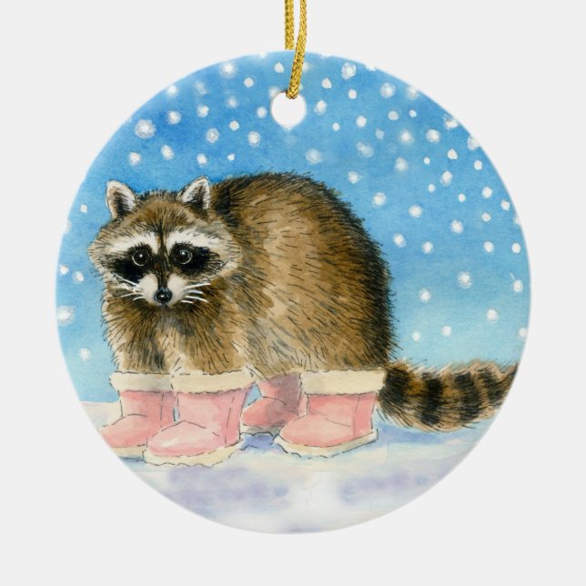 Raccoonen i rosor startar jul eller julgransprydnad keramik (Framsidan)