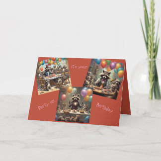 Raccoons Birthday Party-Happy Birthday Card Kort