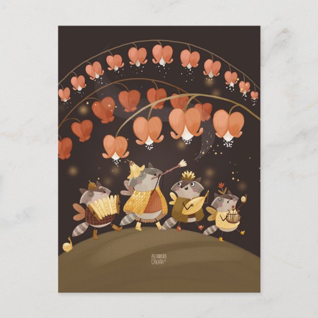 Raccoons Botanical Secrets av Alexandra Dikaia Vykort (Framsida)