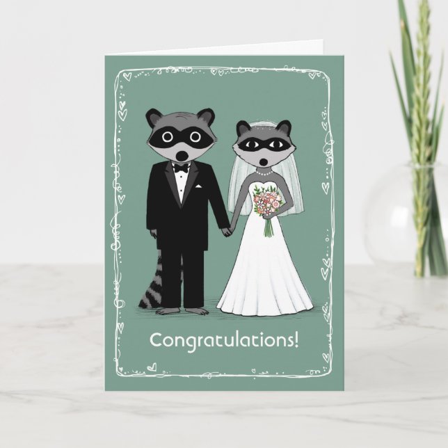 Raccoons Bride and Groom Bröllop Grattis Kort (Framsida)